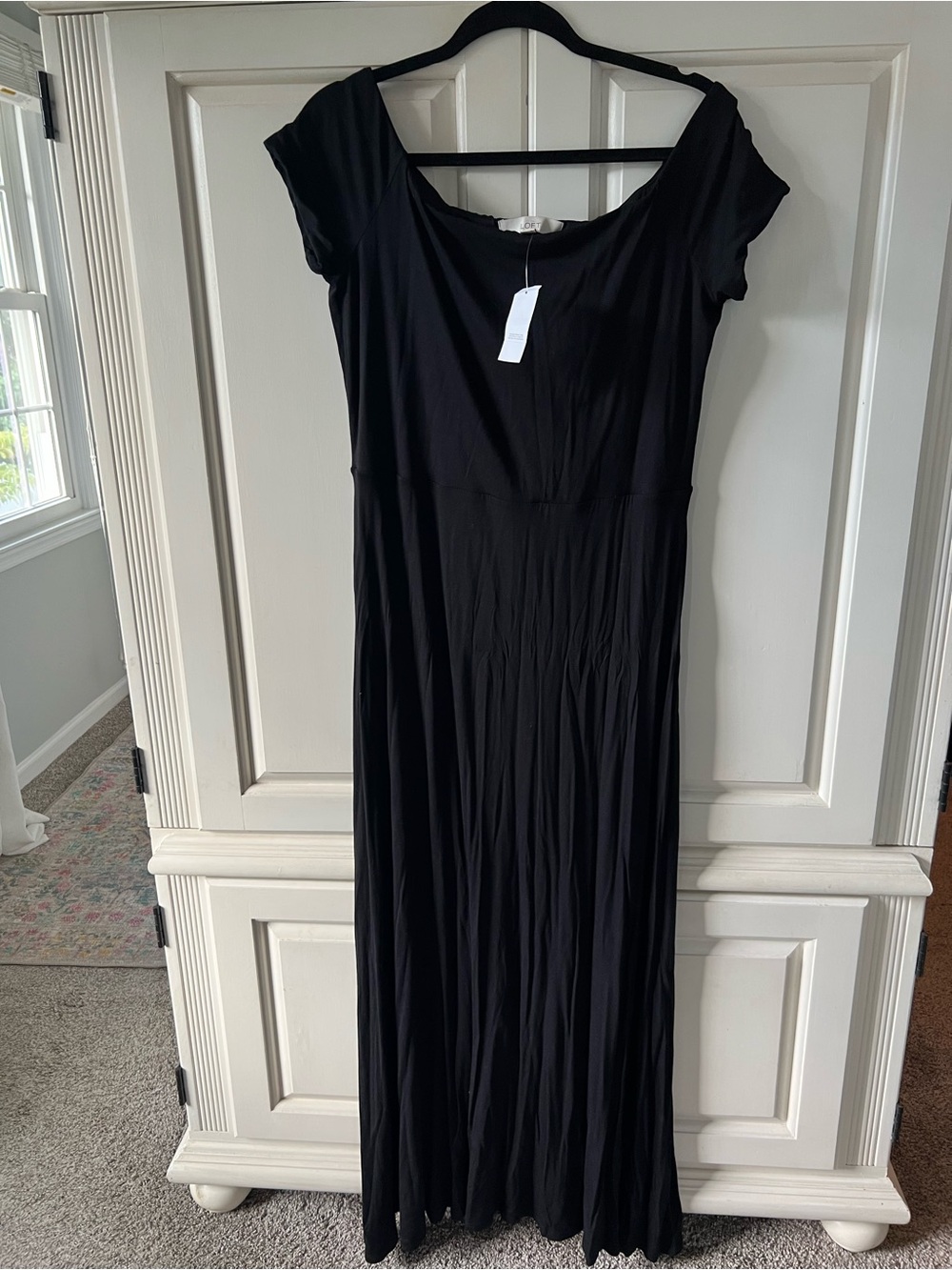 NWT LOFT Black Off Shoulder Boatneck Maxi Dress, size L